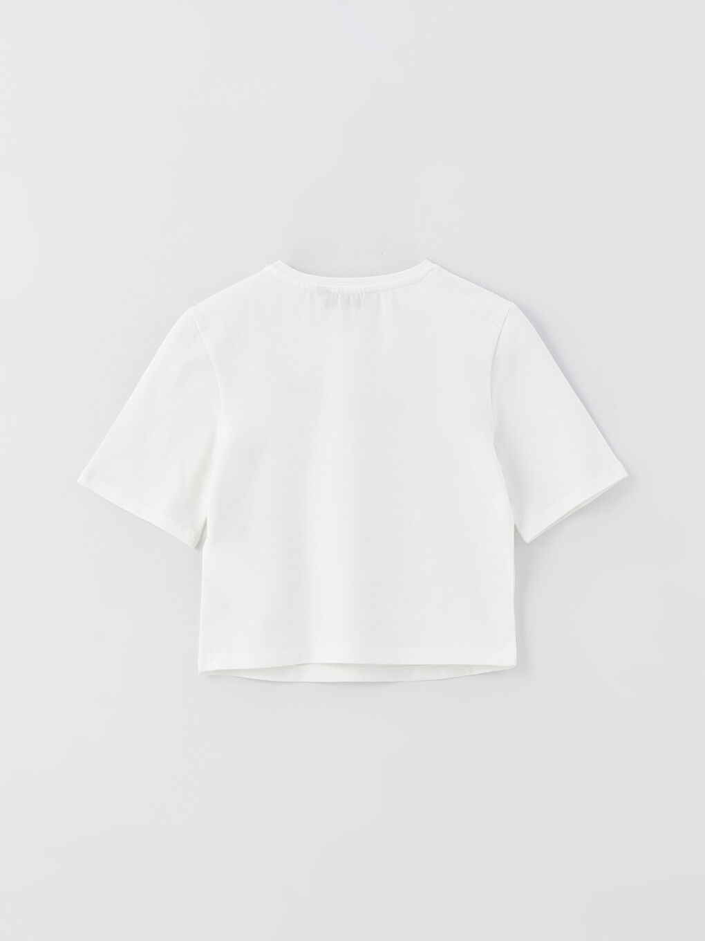 Beyaz Bisiklet Yaka Düz Kısa Kollu Kadın Crop-6