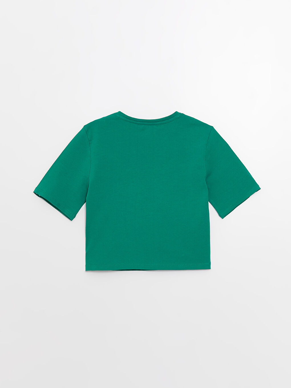 Yeşil Bisiklet Yaka Düz Kısa Kollu Kadın Crop-6