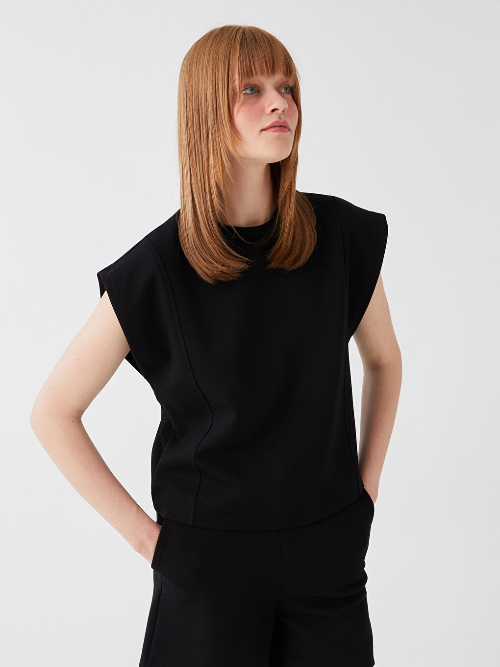 Haut Court Oversize à Manches Courtes Uni pour Femmes Col Rond