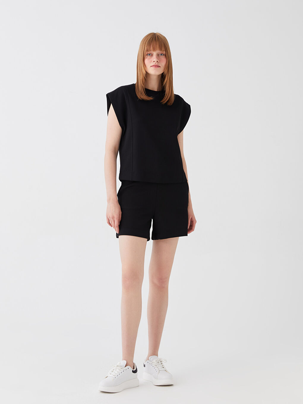 Haut Court Oversize à Manches Courtes Uni pour Femmes Col Rond-2