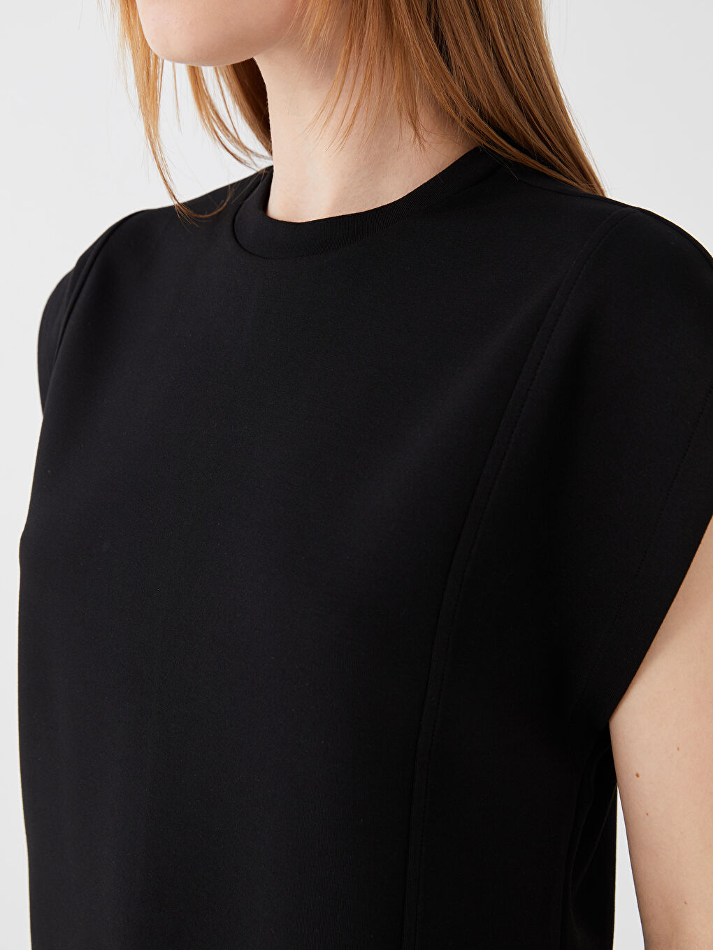 Haut Court Oversize à Manches Courtes Uni pour Femmes Col Rond-3