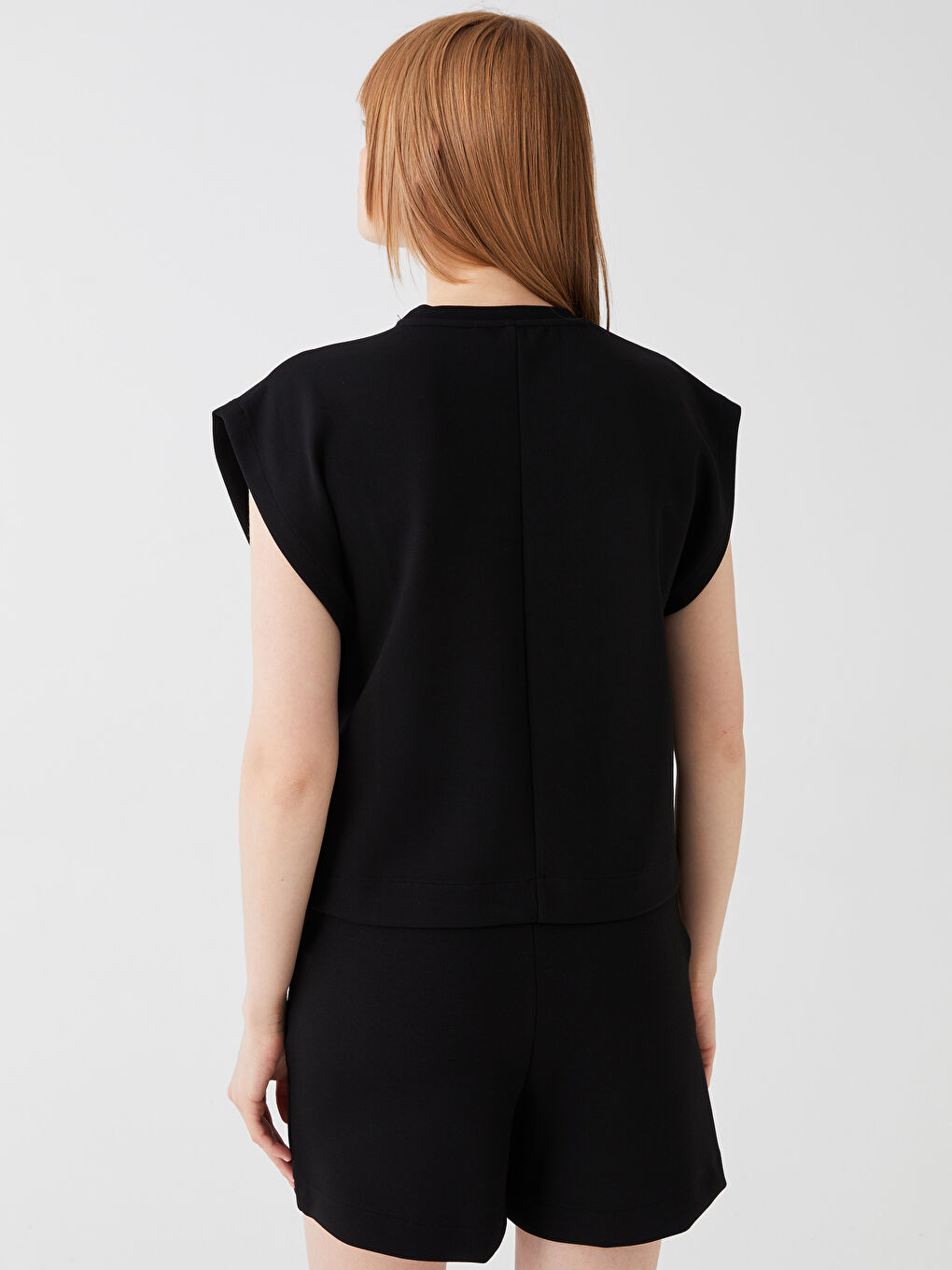 Haut Court Oversize à Manches Courtes Uni pour Femmes Col Rond-4