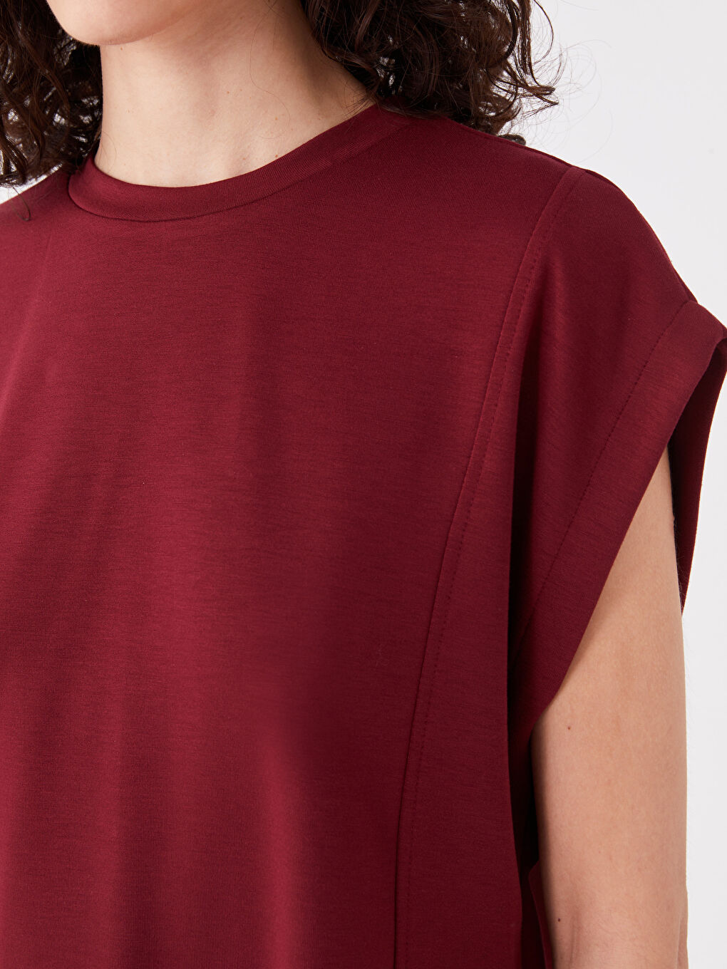 Haut Court Oversize à Manches Courtes Uni pour Femmes Col Rond-3