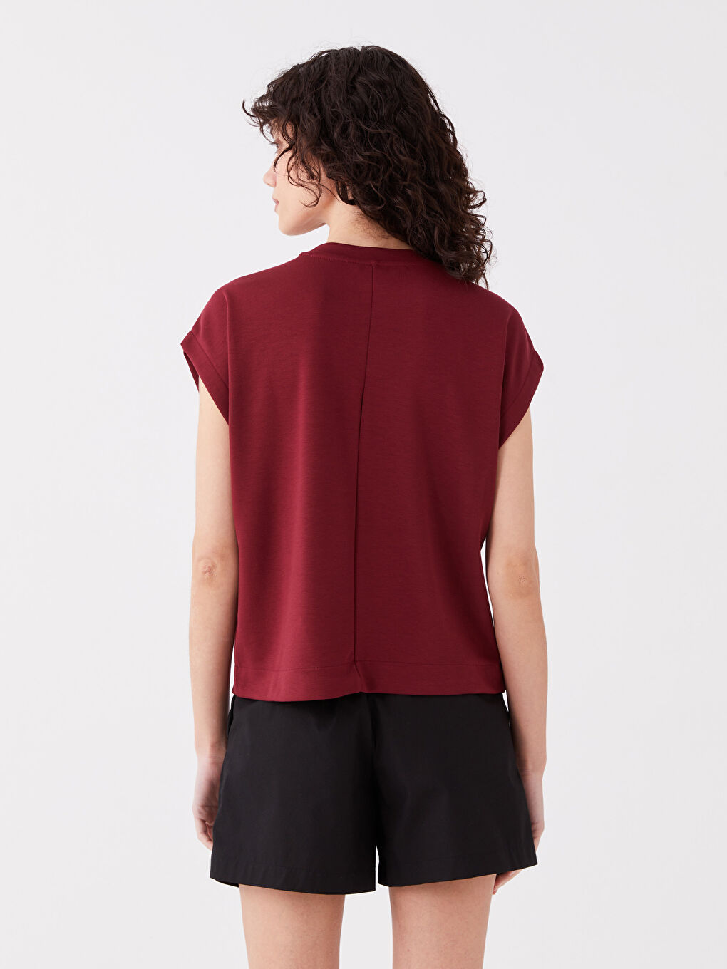 Haut Court Oversize à Manches Courtes Uni pour Femmes Col Rond-4