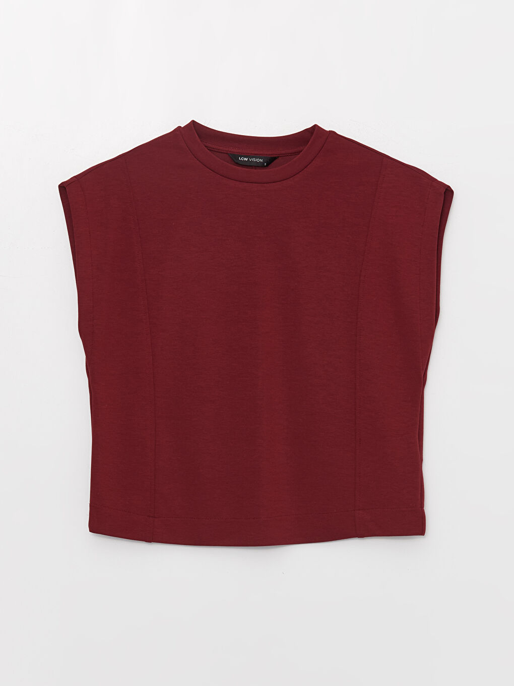 Haut Court Oversize à Manches Courtes Uni pour Femmes Col Rond-5