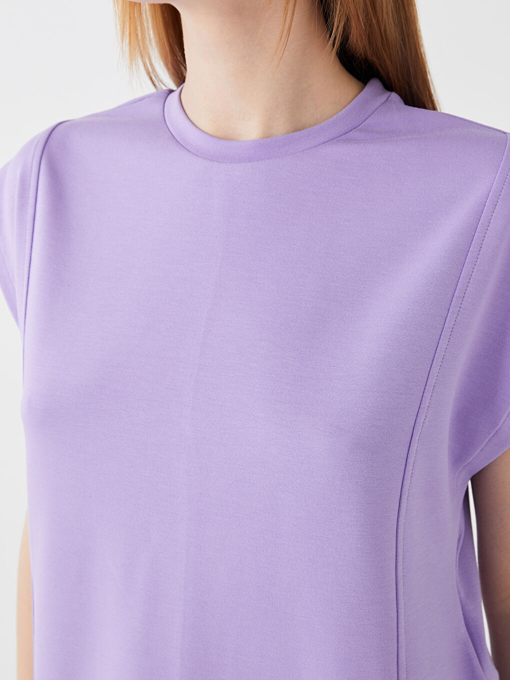 Crew Neck Plain Short Sleeve Oversize Women's Crop Top-3