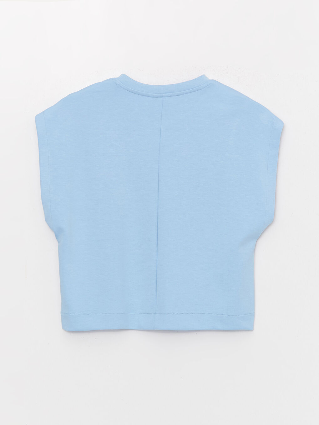 Mavi Bisiklet Yaka Düz Kısa Kollu Oversize Kadın Crop-6