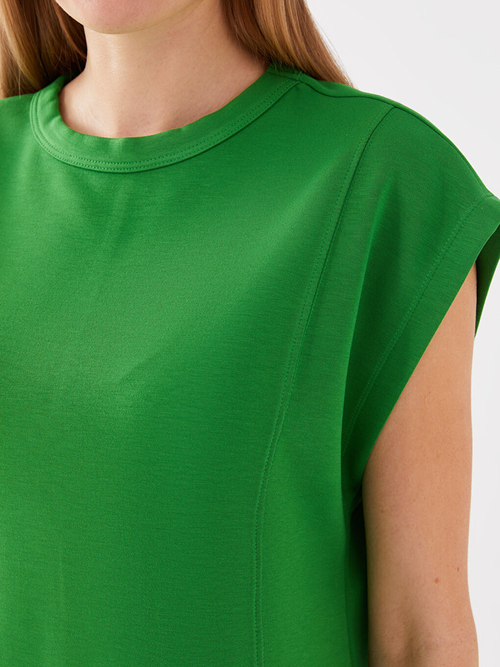 Haut Court Oversize à Manches Courtes Uni pour Femmes Col Rond-3
