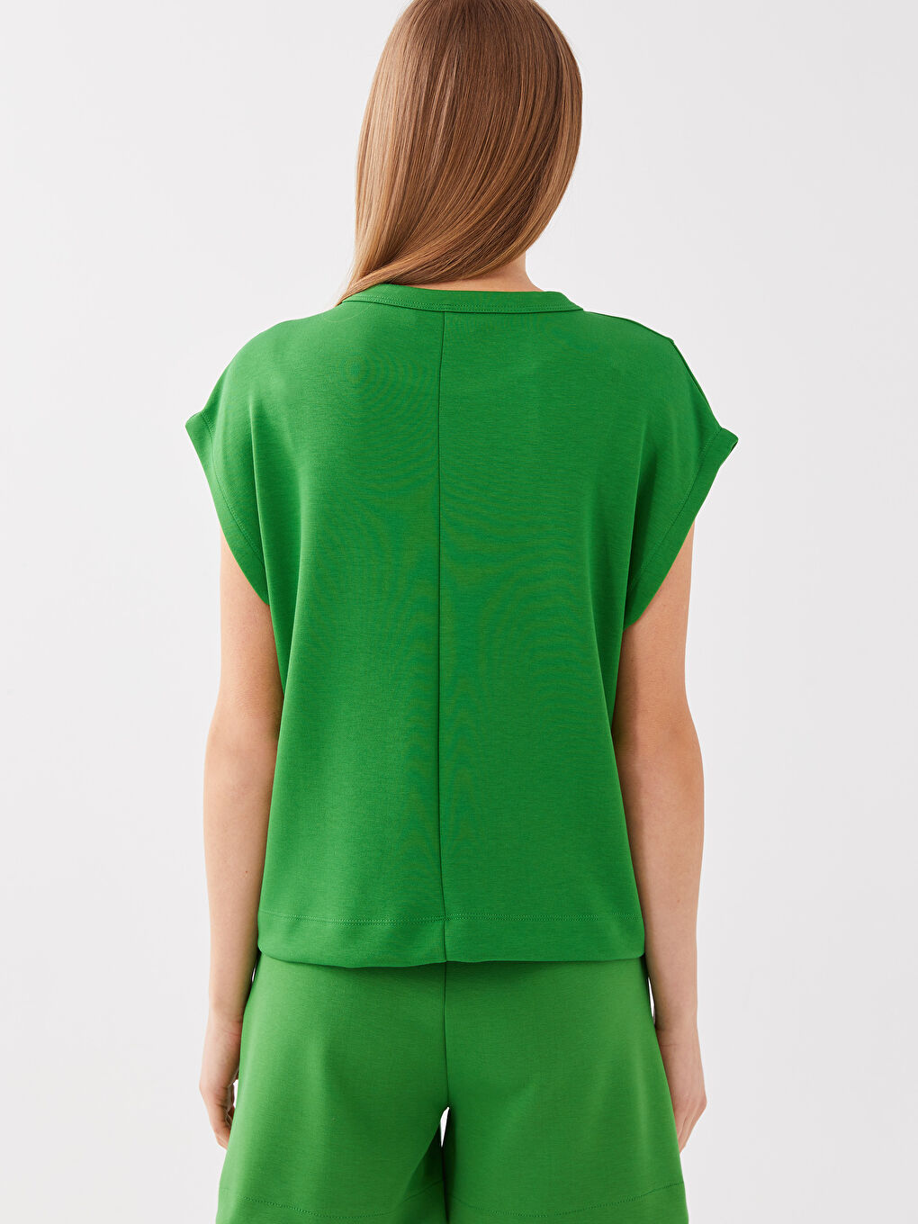 Haut Court Oversize à Manches Courtes Uni pour Femmes Col Rond-4