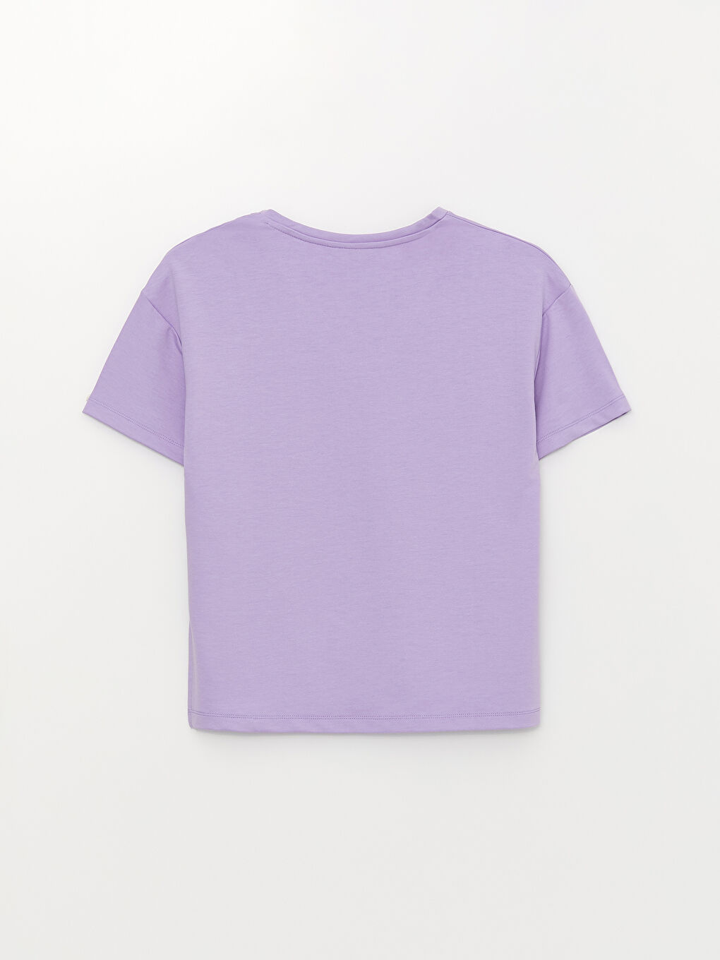 Lila V Yaka Düz Kısa Kollu Kadın Tişört-6