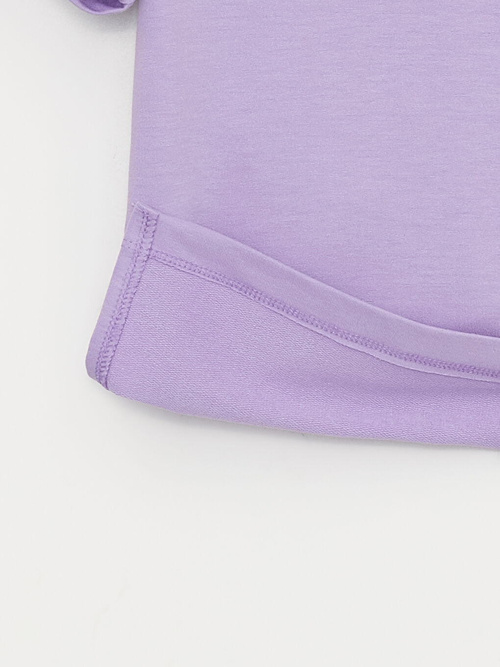 Lila V Yaka Düz Kısa Kollu Kadın Tişört-7