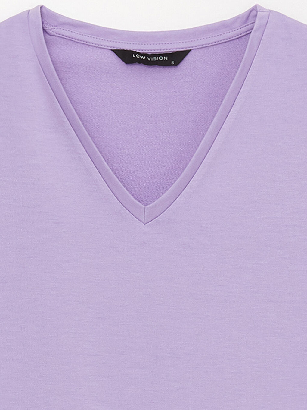 Lila V Yaka Düz Kısa Kollu Kadın Tişört-8