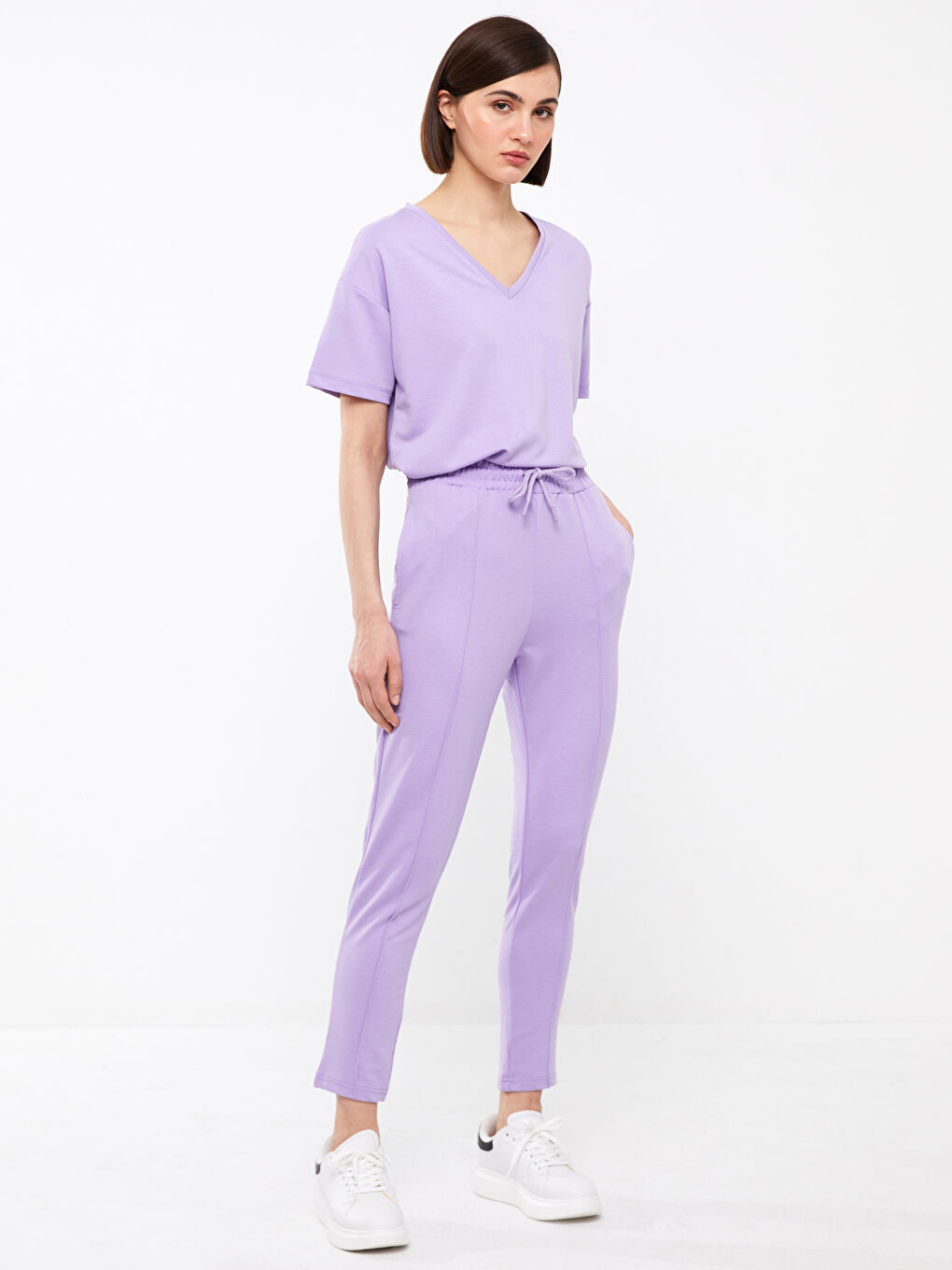 Lila Kadın Beli Lastikli Düz Eşofman Altı