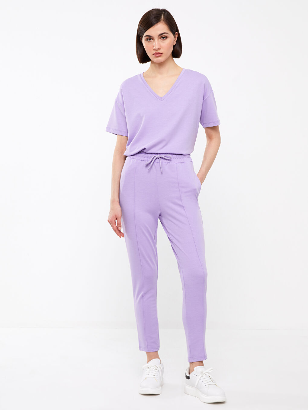 Lila Kadın Beli Lastikli Düz Eşofman Altı-1