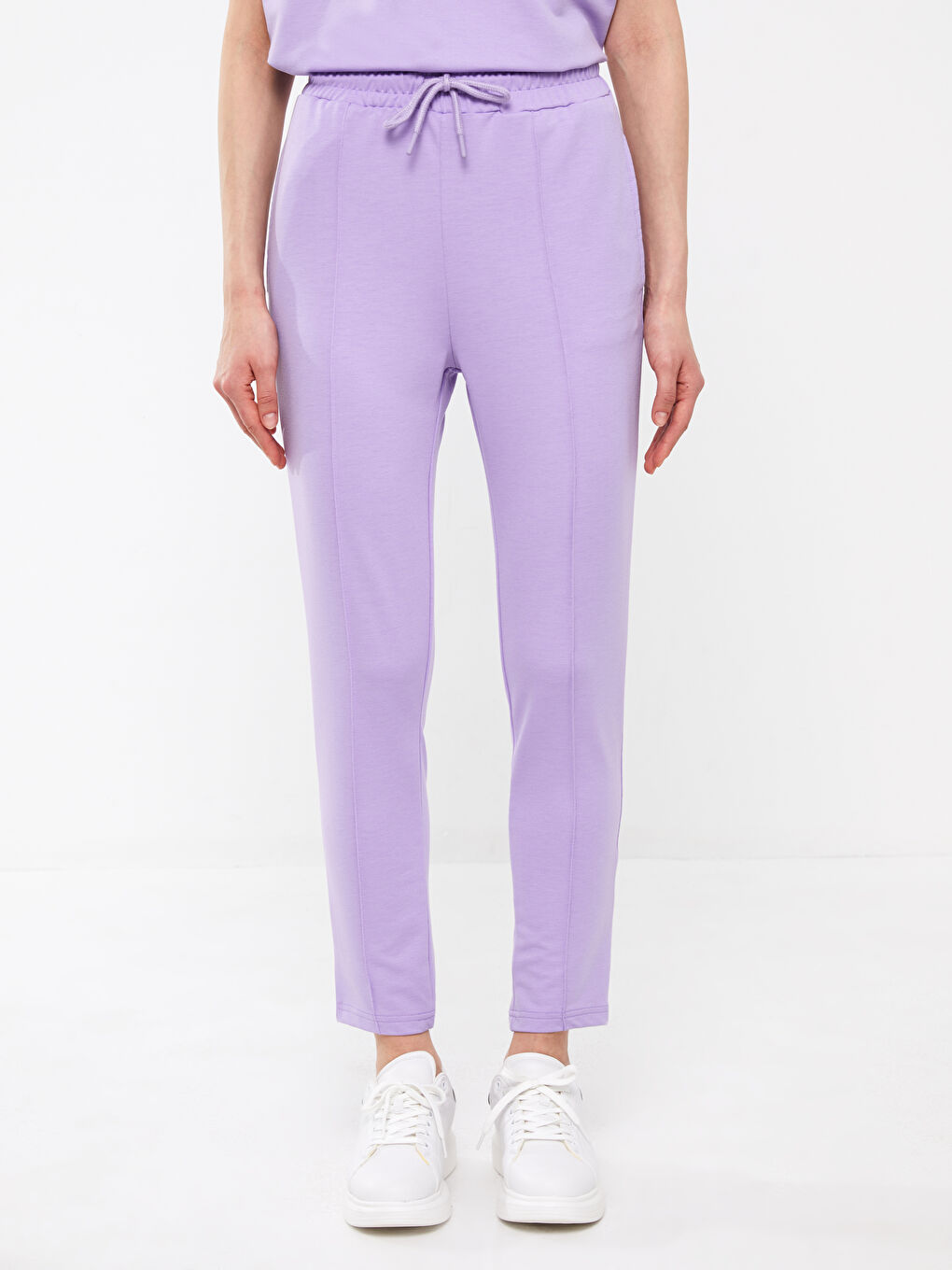 Lila Kadın Beli Lastikli Düz Eşofman Altı-2