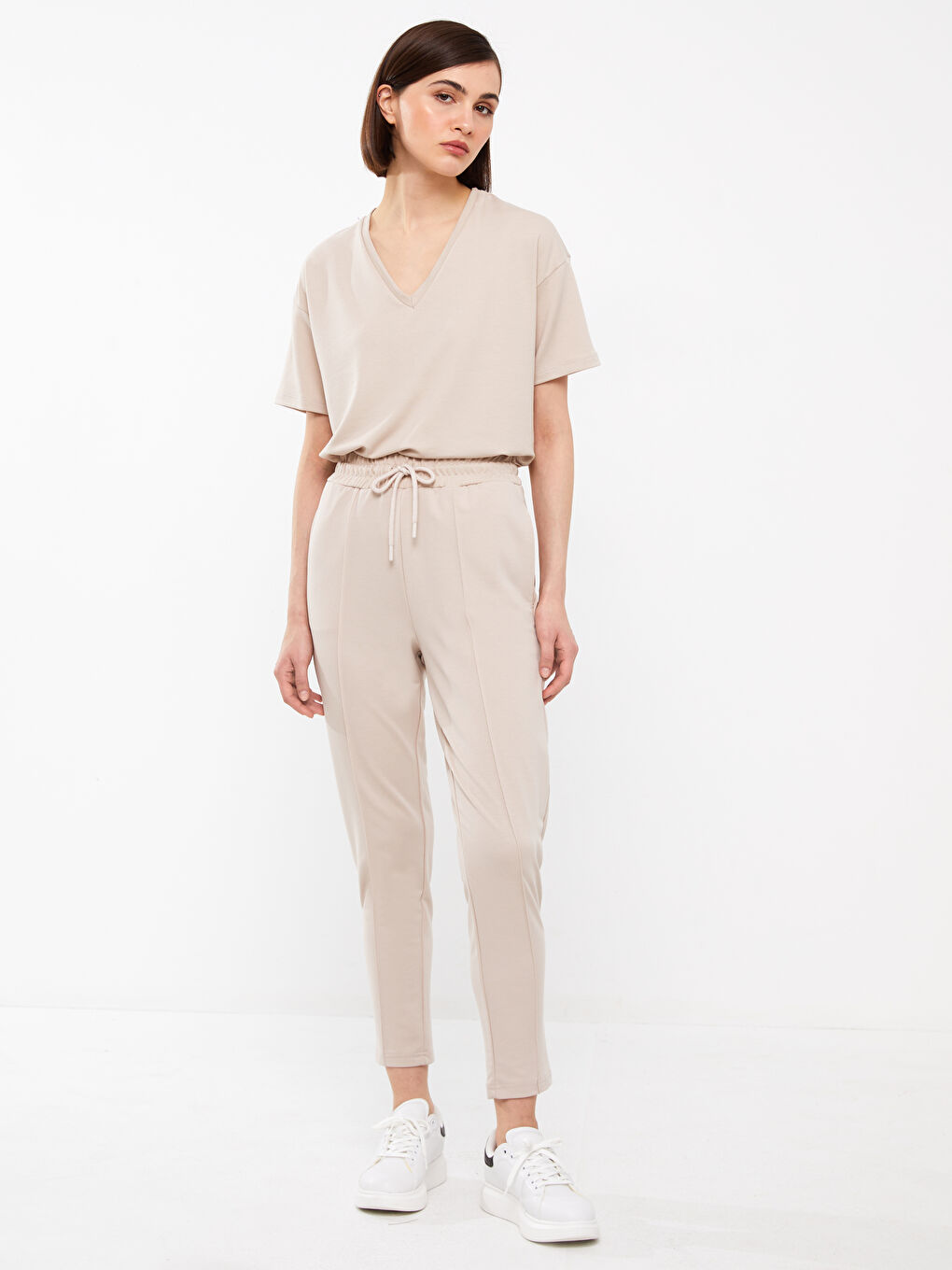 Gri Kadın Beli Lastikli Düz Eşofman Altı