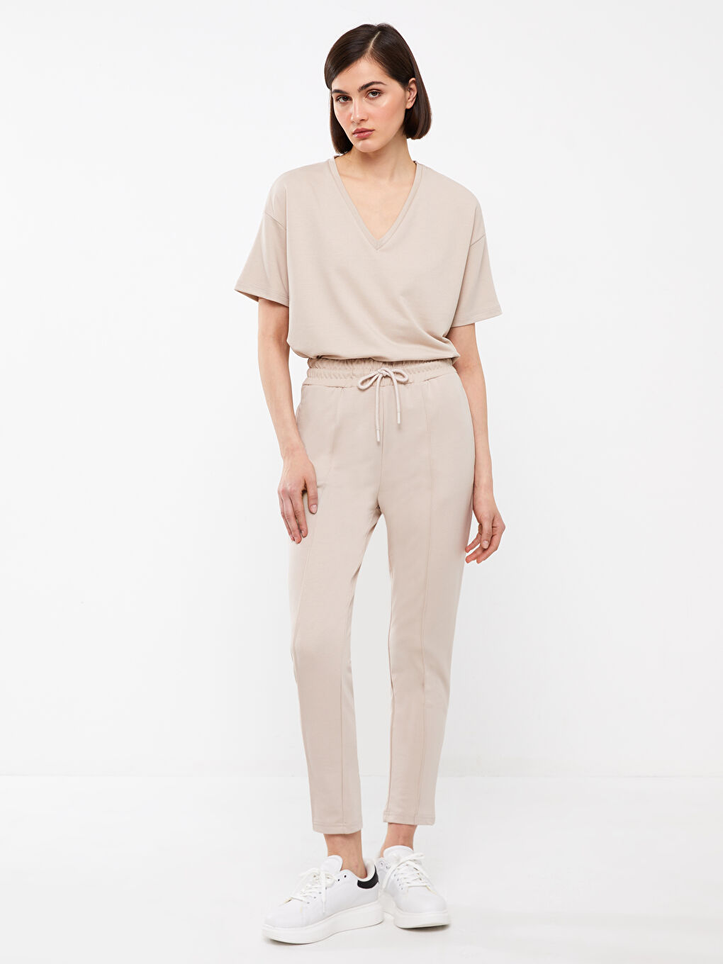 Gri Kadın Beli Lastikli Düz Eşofman Altı-1