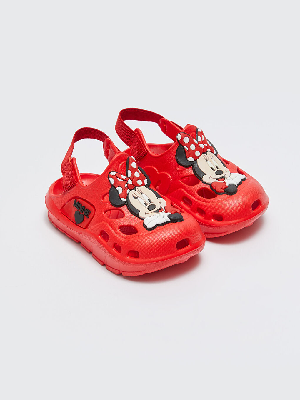 Kırmızı Minnie Mouse Patch Detaylı Kız Bebek Plaj Sandaleti