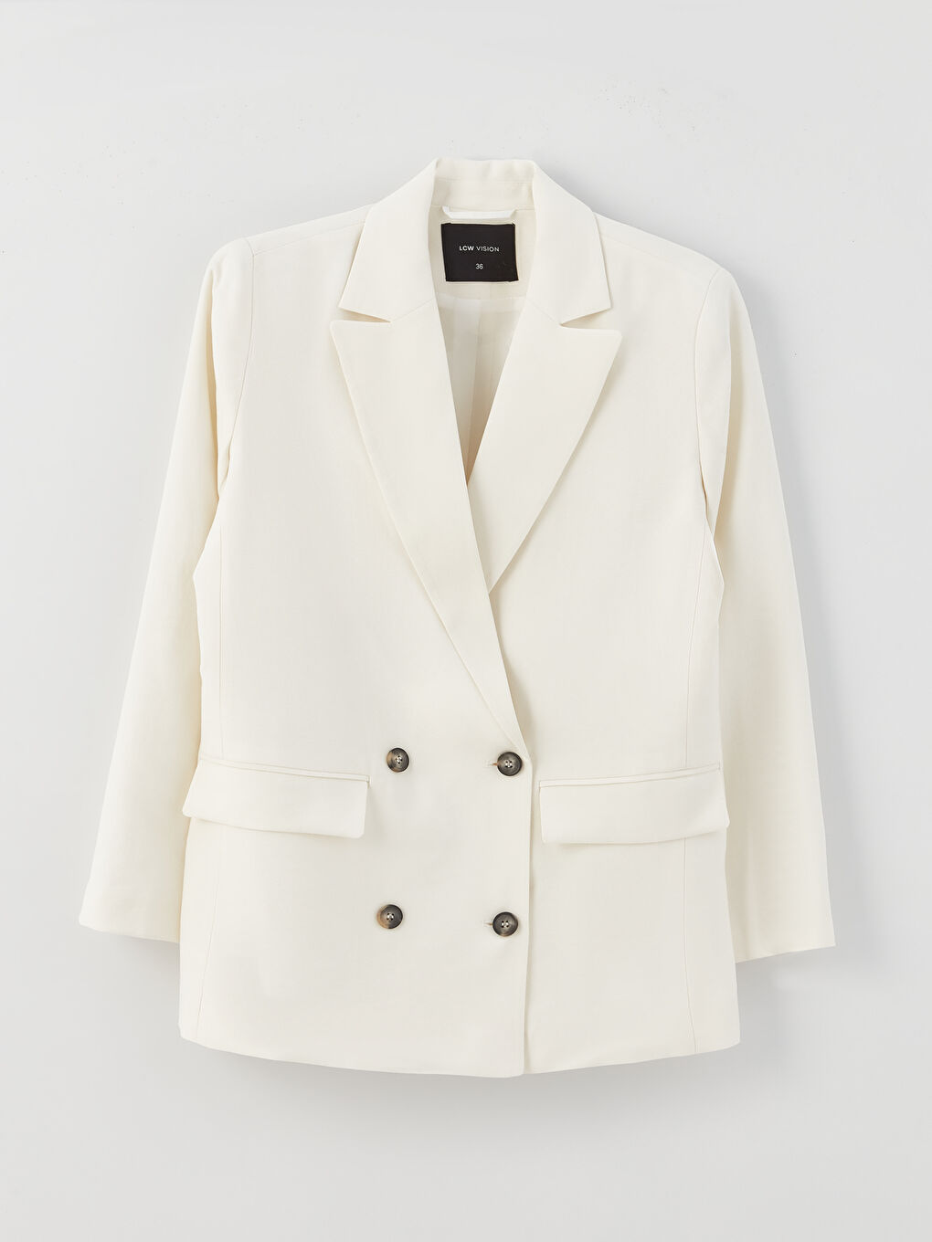 Ekru Düz Uzun Kollu Kadın Blazer Ceket-5