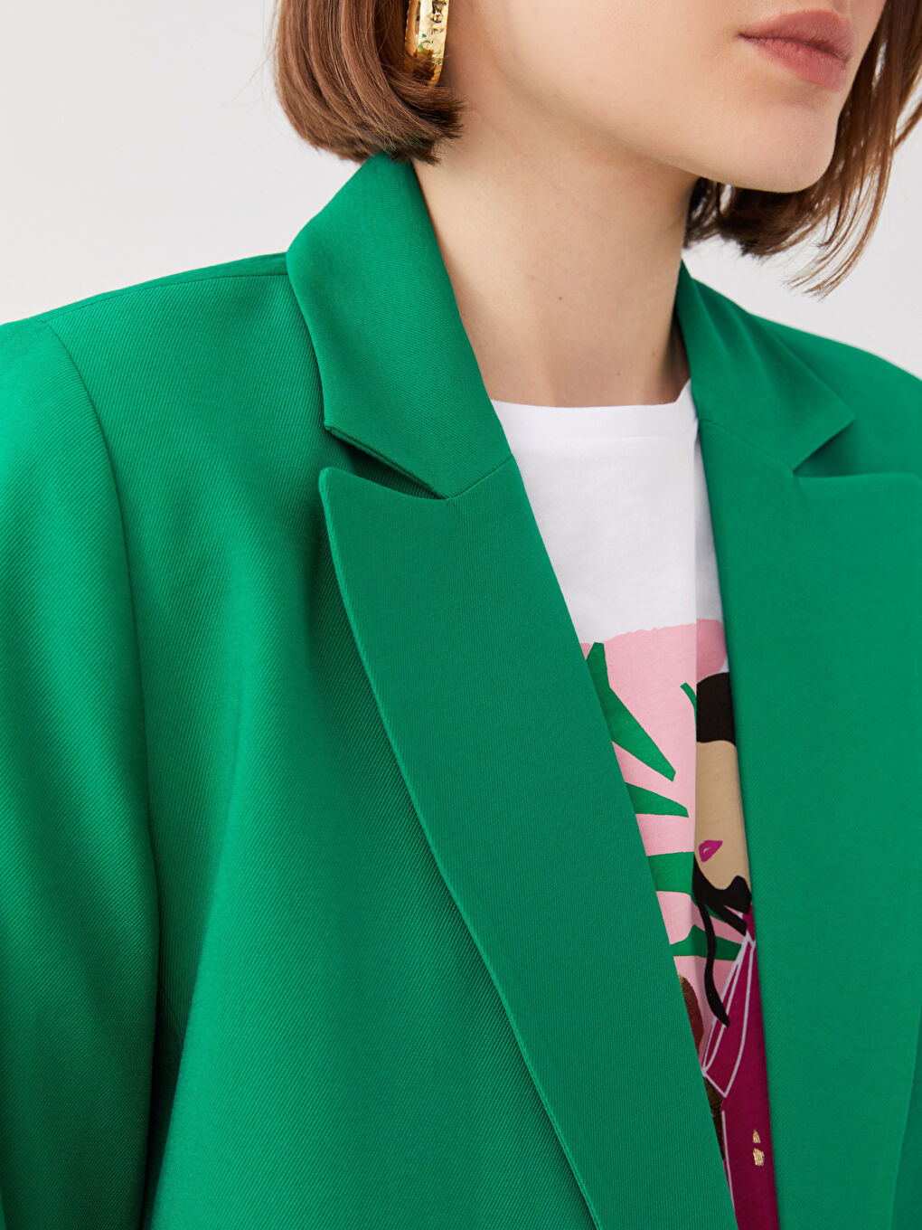 Yeşil Düz Uzun Kollu Kadın Blazer Ceket-3