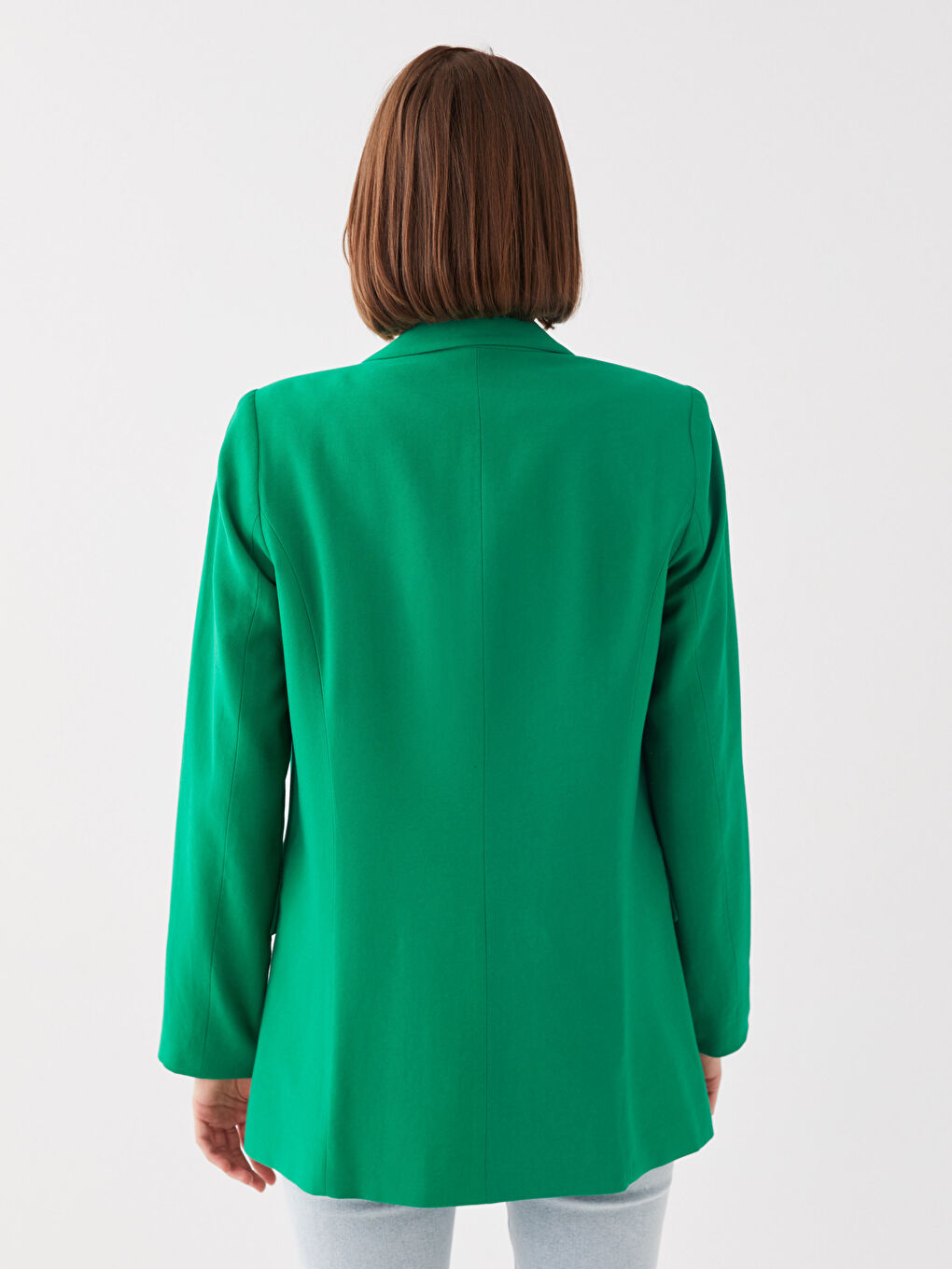 Yeşil Düz Uzun Kollu Kadın Blazer Ceket-4