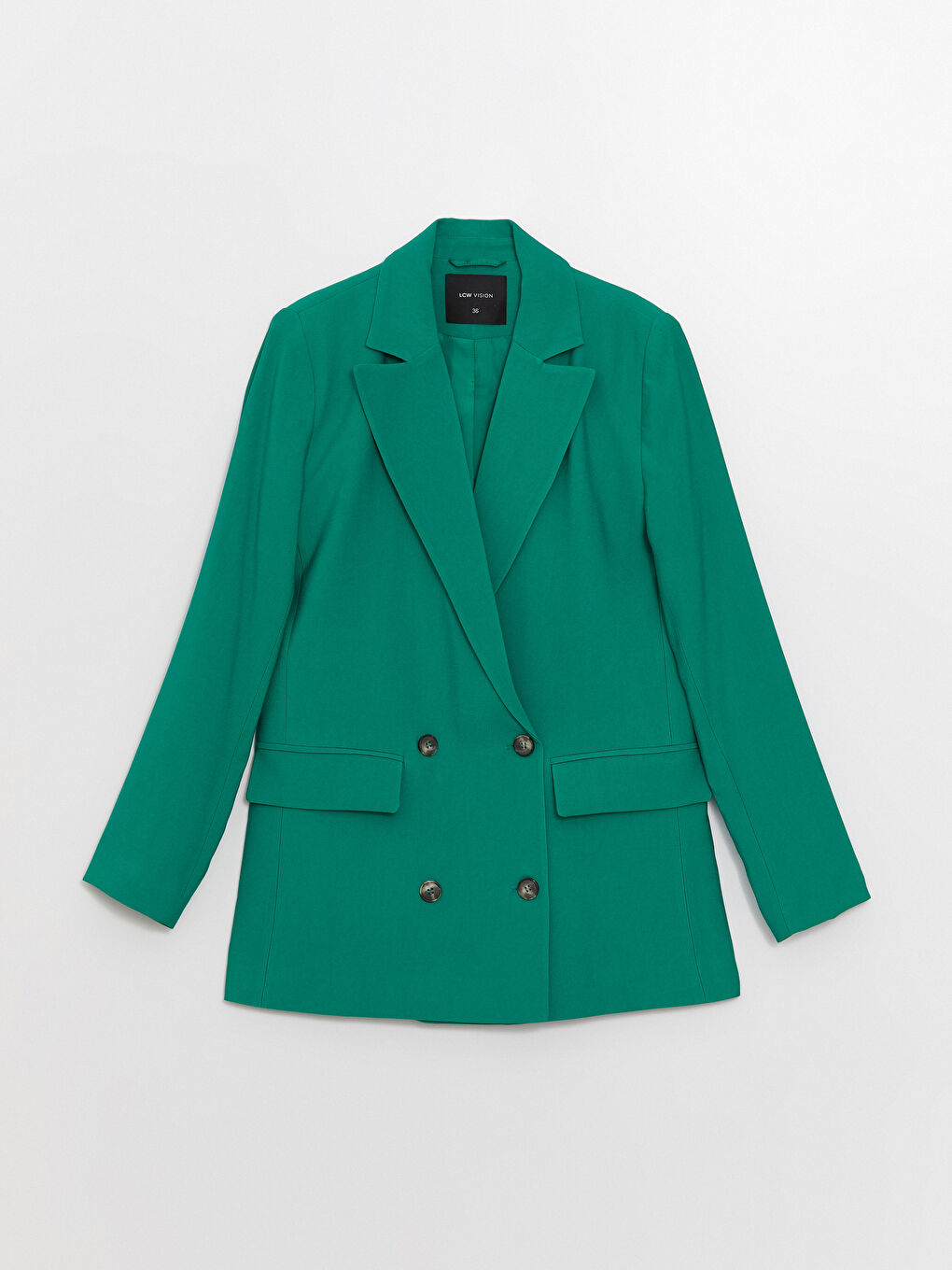 Yeşil Düz Uzun Kollu Kadın Blazer Ceket-5