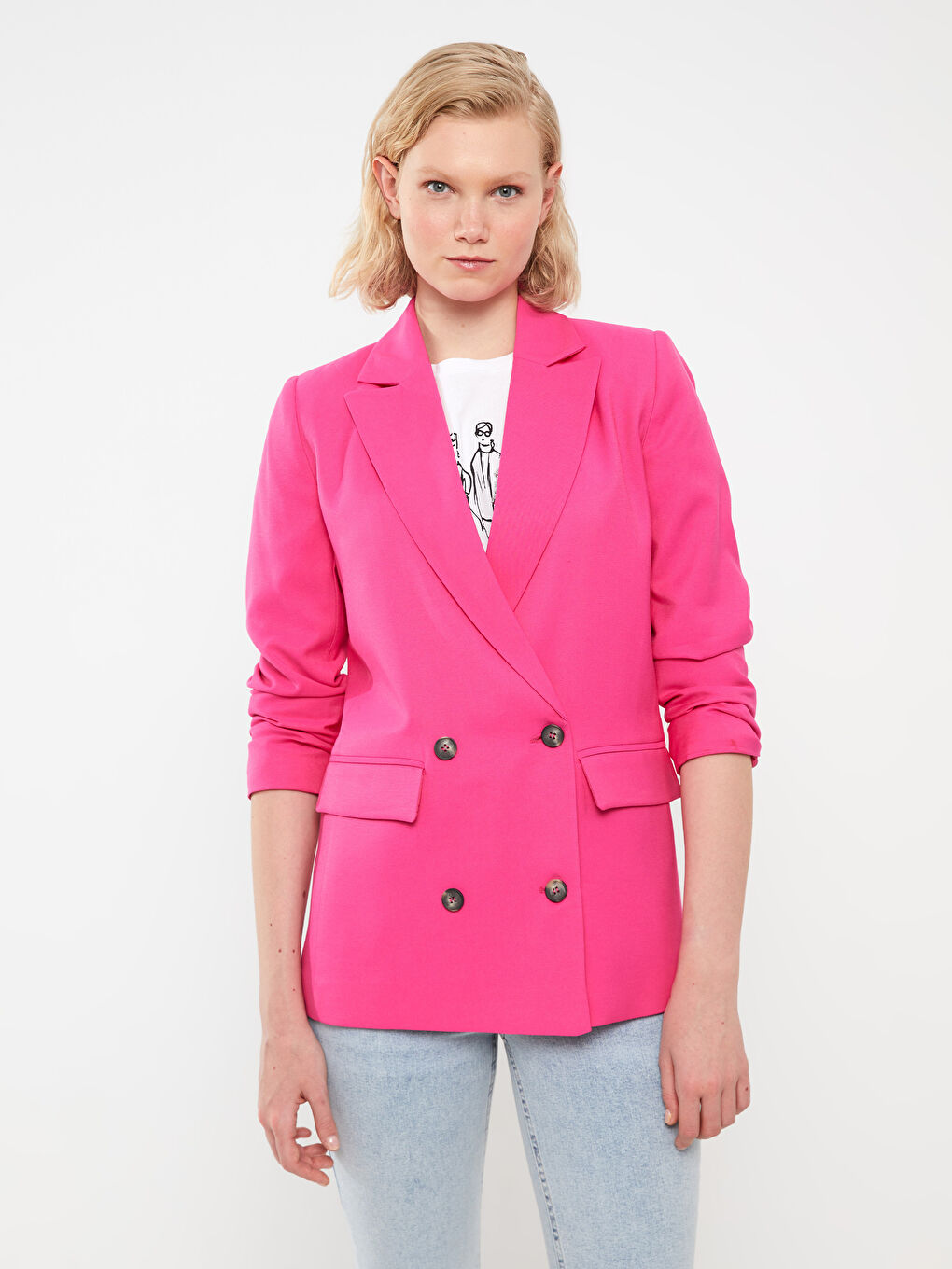 Veste Blazer Unie à Manches Longues pour Femmes-1