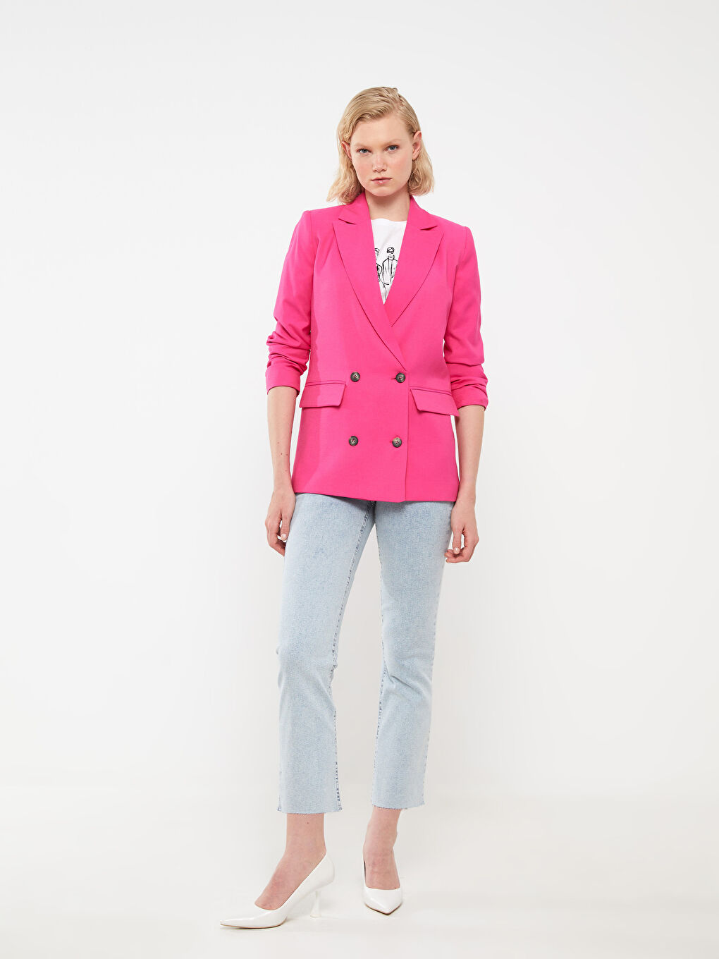 Veste Blazer Unie à Manches Longues pour Femmes-2