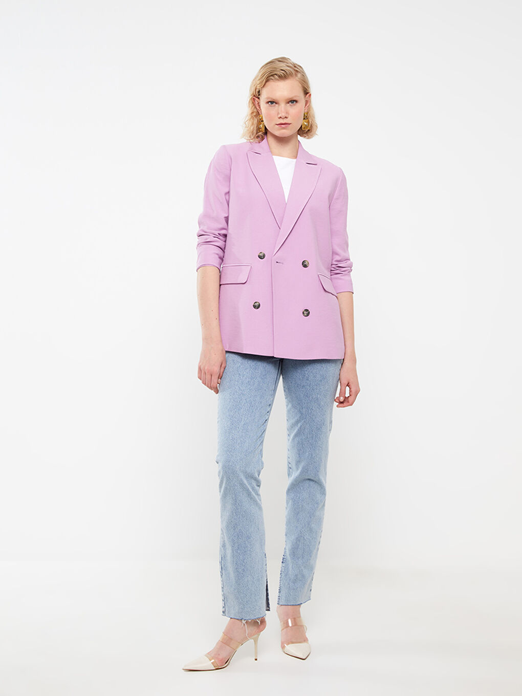 Plain Long Sleeve Women's Blazer Jacket-2