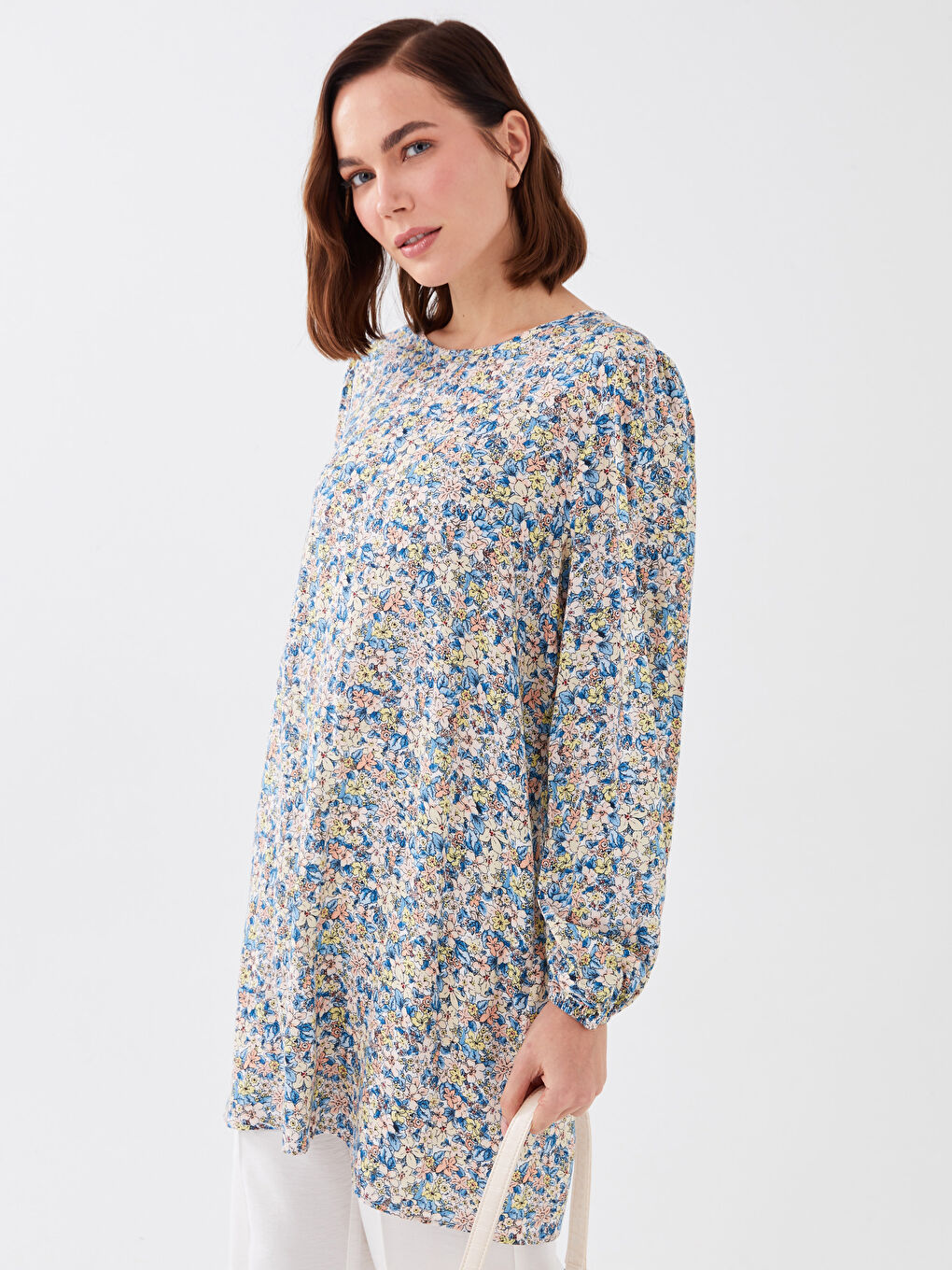 Crew Neck Patterned Long Sleeve Women's Tunic-1