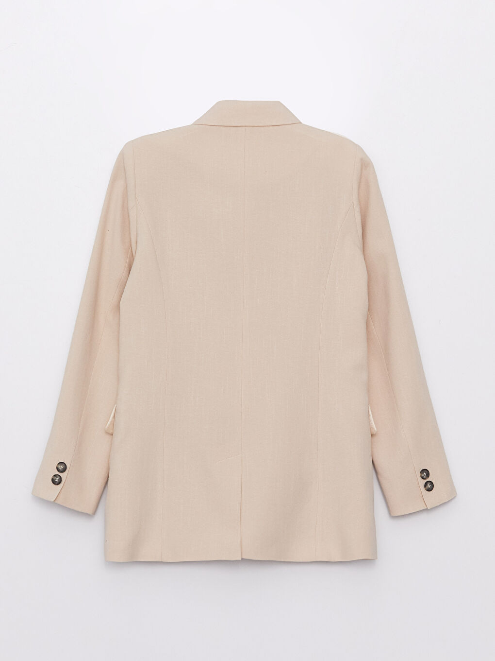Bej Düz Uzun Kollu Keten Karışımlı Kadın Blazer Ceket-6