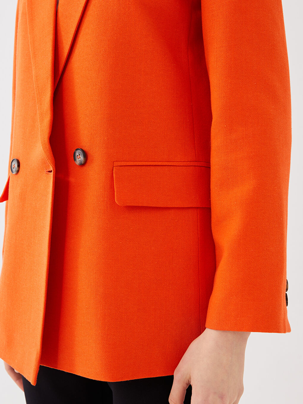 Turuncu Düz Uzun Kollu Keten Karışımlı Kadın Blazer Ceket-7