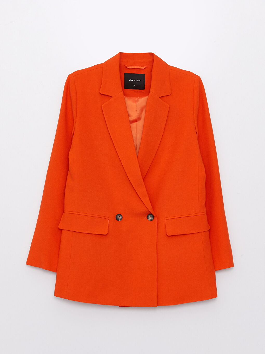 Turuncu Düz Uzun Kollu Keten Karışımlı Kadın Blazer Ceket-9