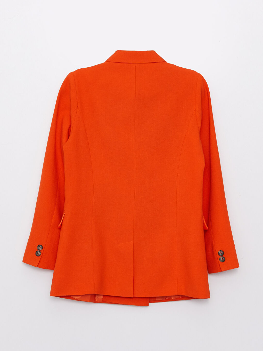 Turuncu Düz Uzun Kollu Keten Karışımlı Kadın Blazer Ceket-10