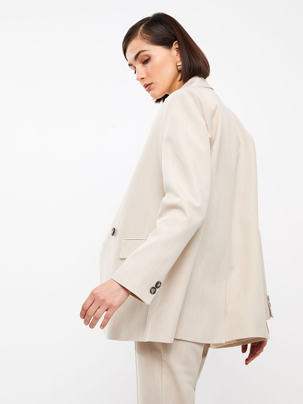 Plain Long Sleeve Linen Blend Women's Blazer Jacket