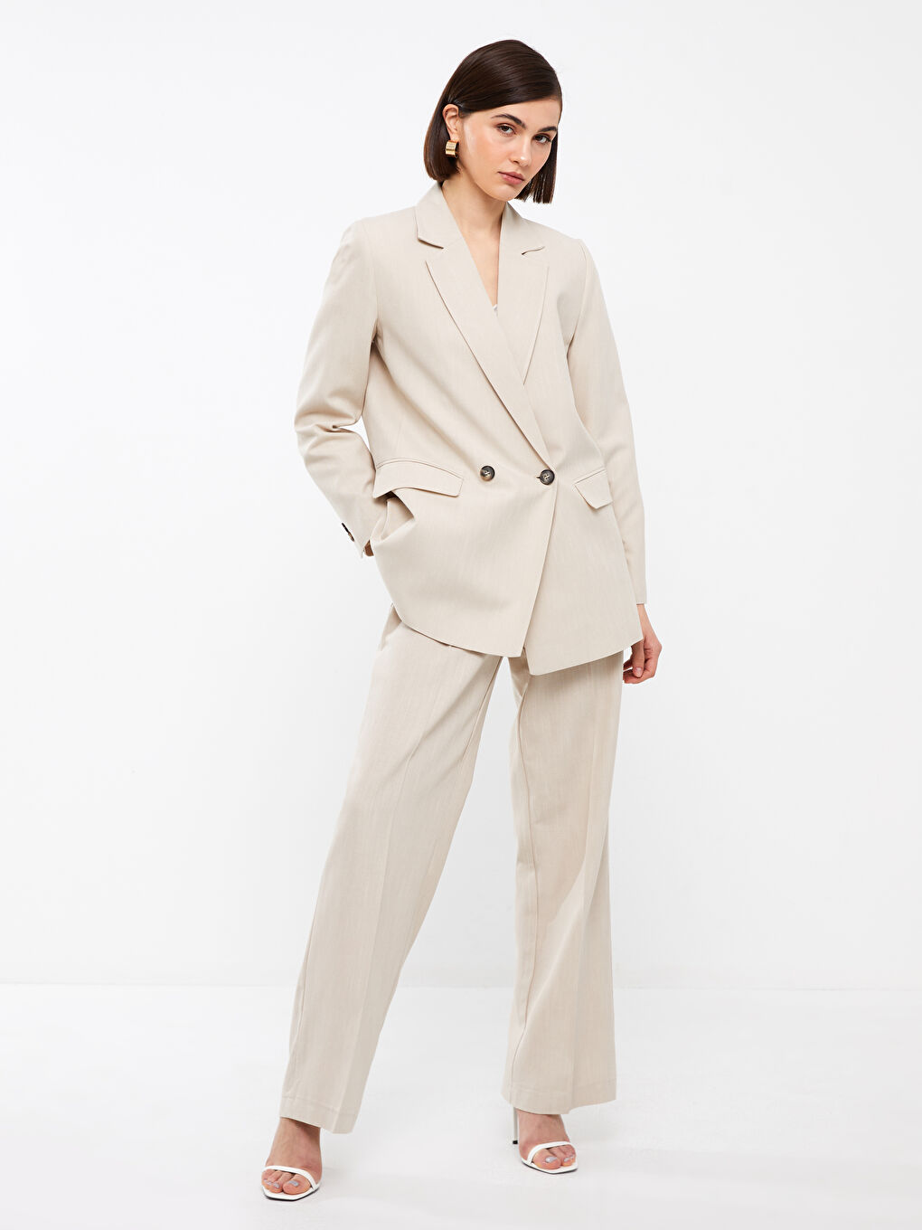 Plain Long Sleeve Linen Blend Women's Blazer Jacket-1