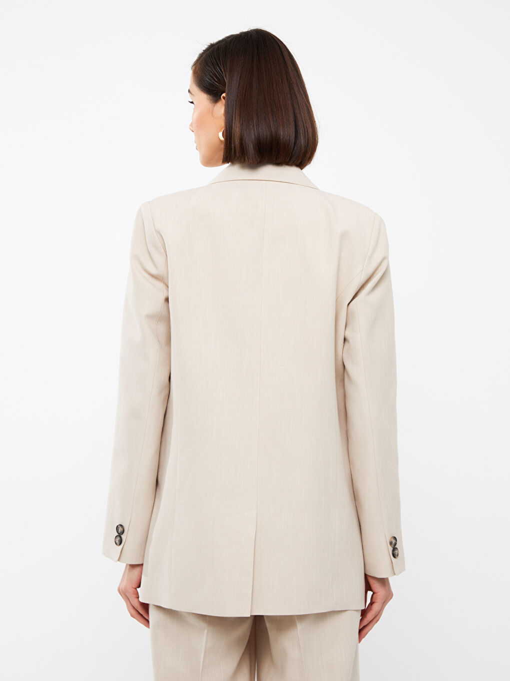 Plain Long Sleeve Linen Blend Women's Blazer Jacket-3