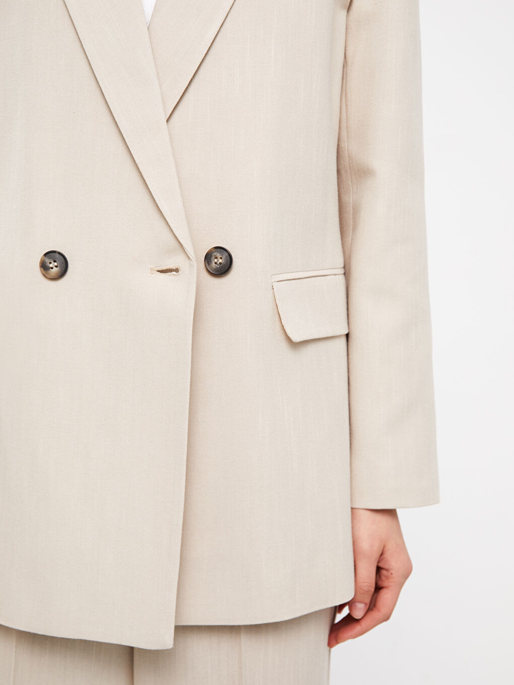 Plain Long Sleeve Linen Blend Women's Blazer Jacket-4