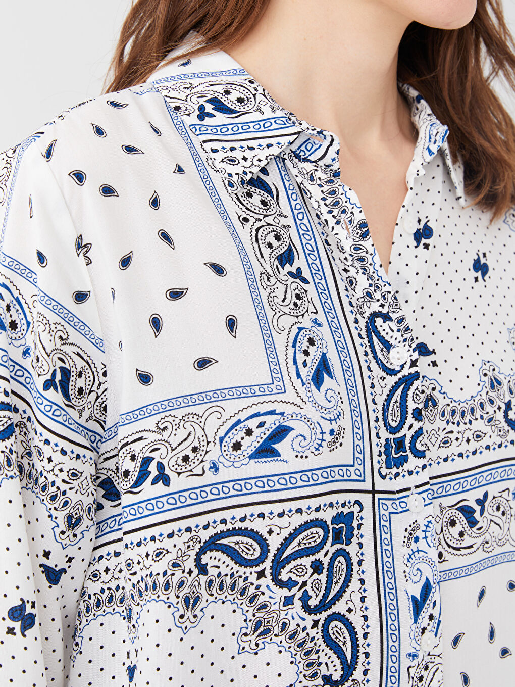 Ekru Desenli Kadın Gömlek Tunik-3