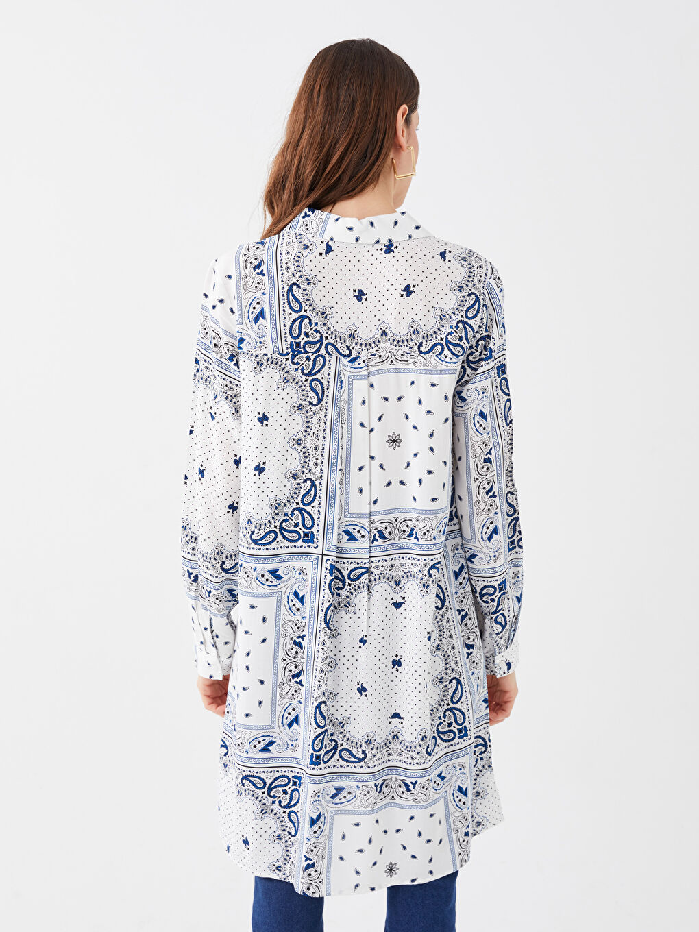 Ekru Desenli Kadın Gömlek Tunik-4