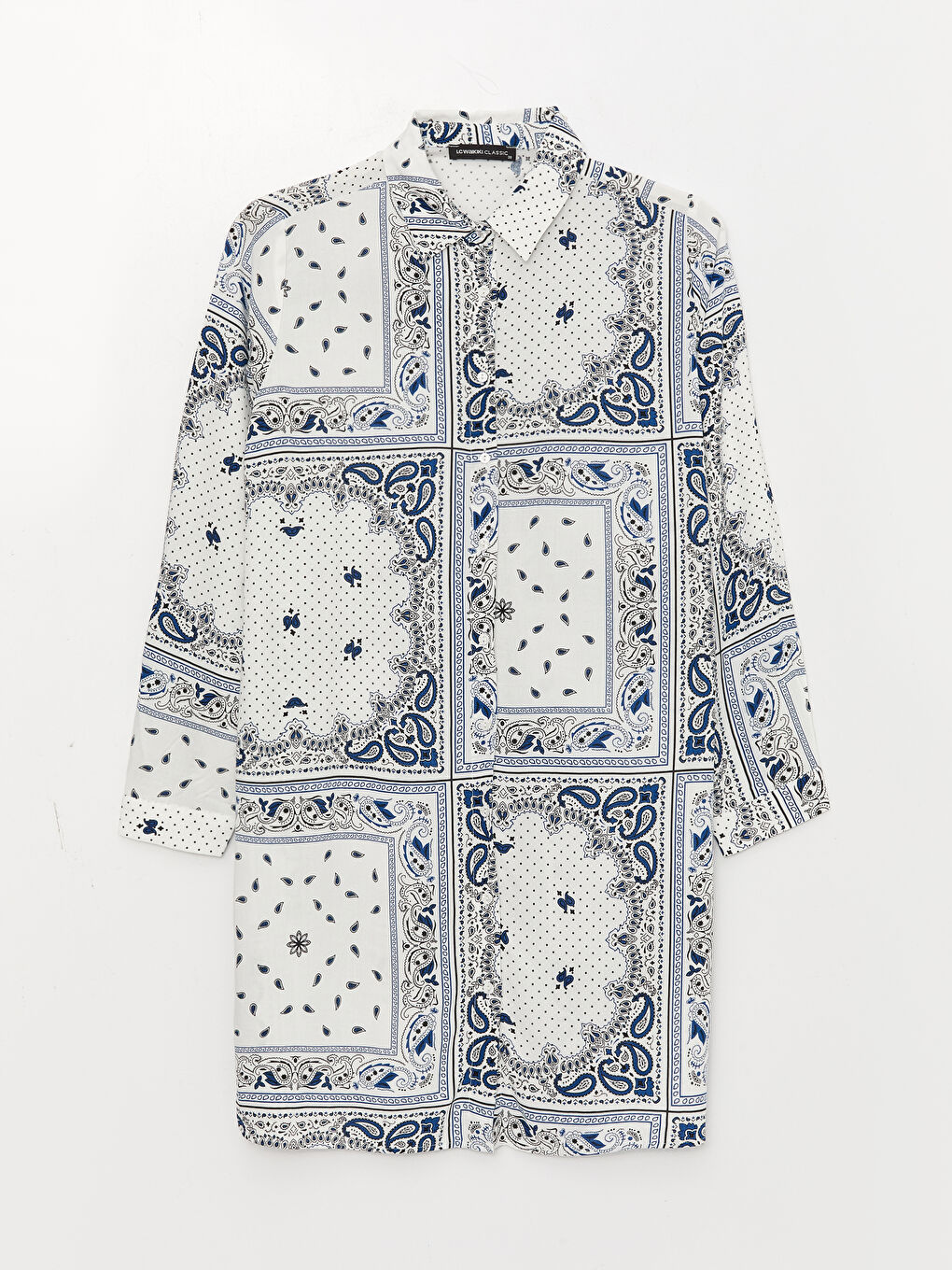 Ekru Desenli Kadın Gömlek Tunik-5