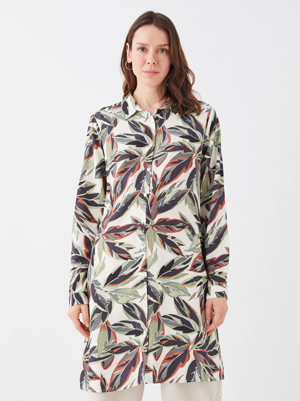 Yeşil Desenli Kadın Gömlek Tunik