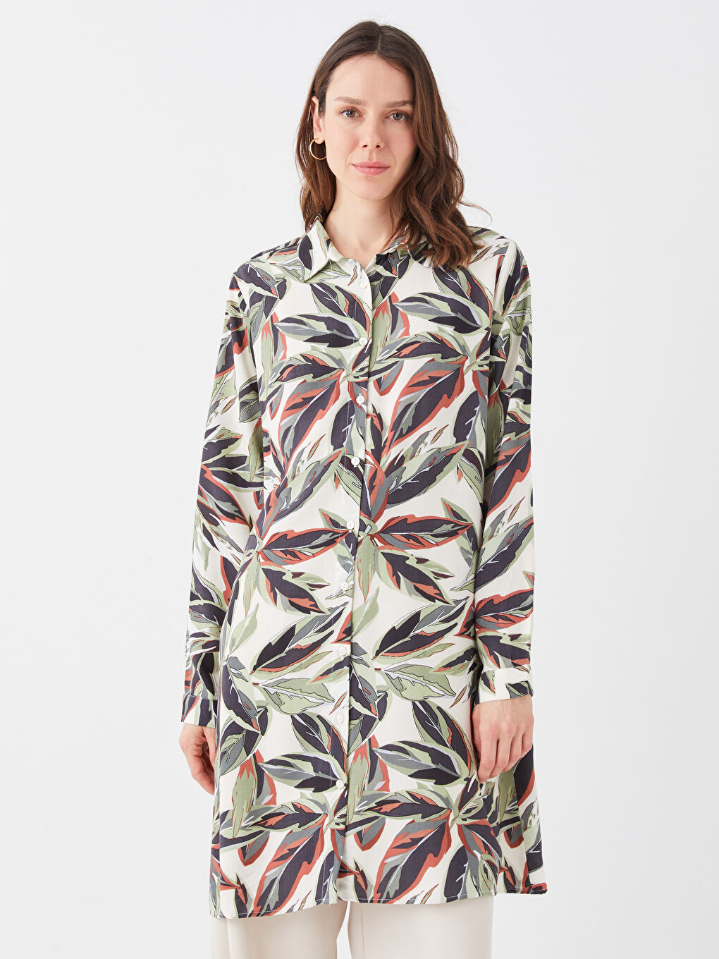 Yeşil Desenli Kadın Gömlek Tunik-1