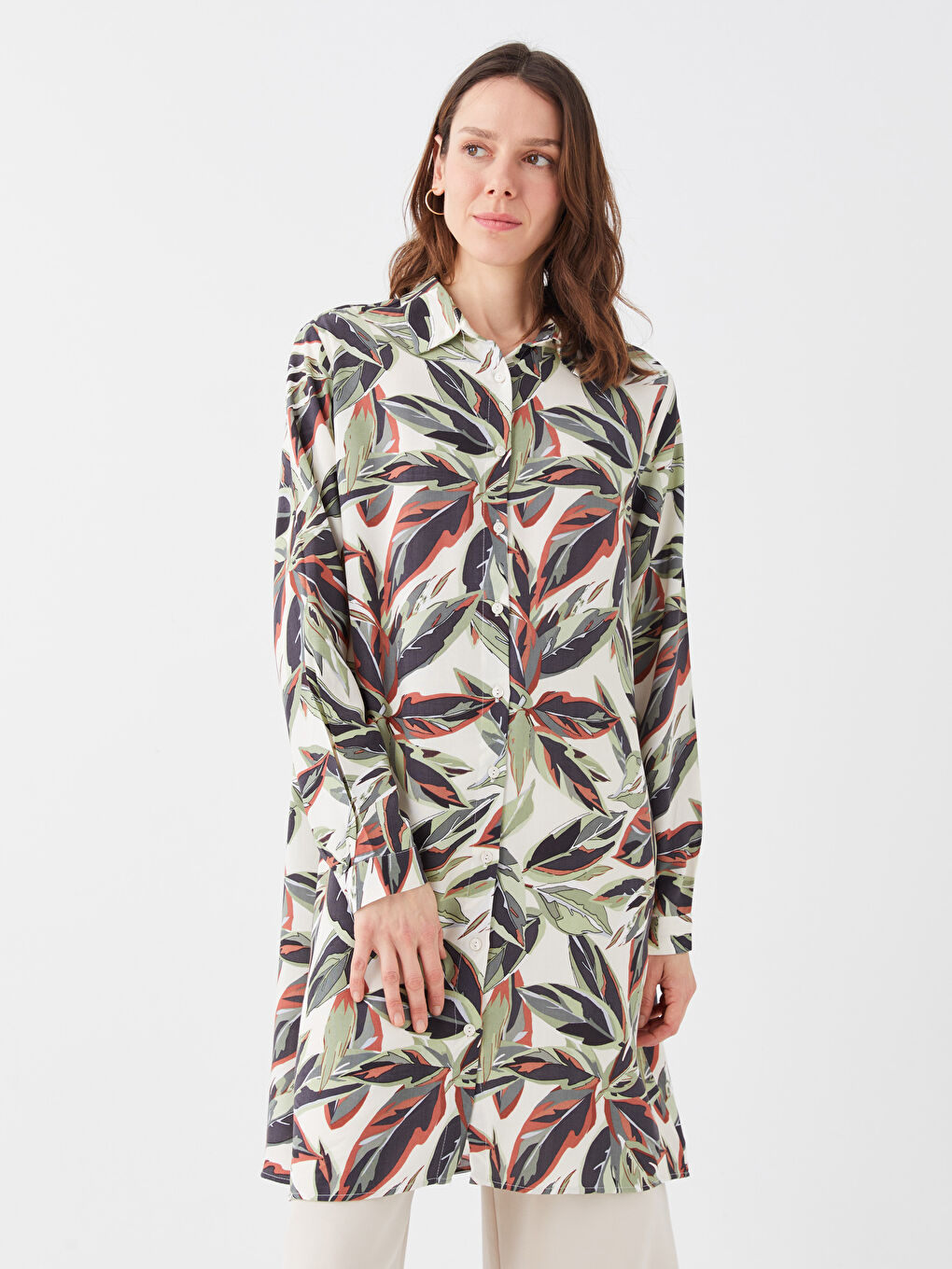 Yeşil Desenli Kadın Gömlek Tunik-2