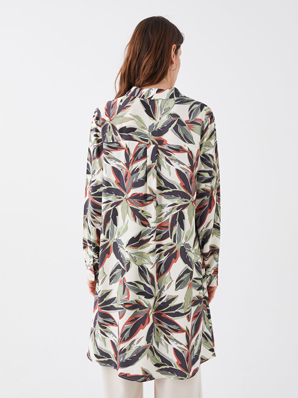 Yeşil Desenli Kadın Gömlek Tunik-4