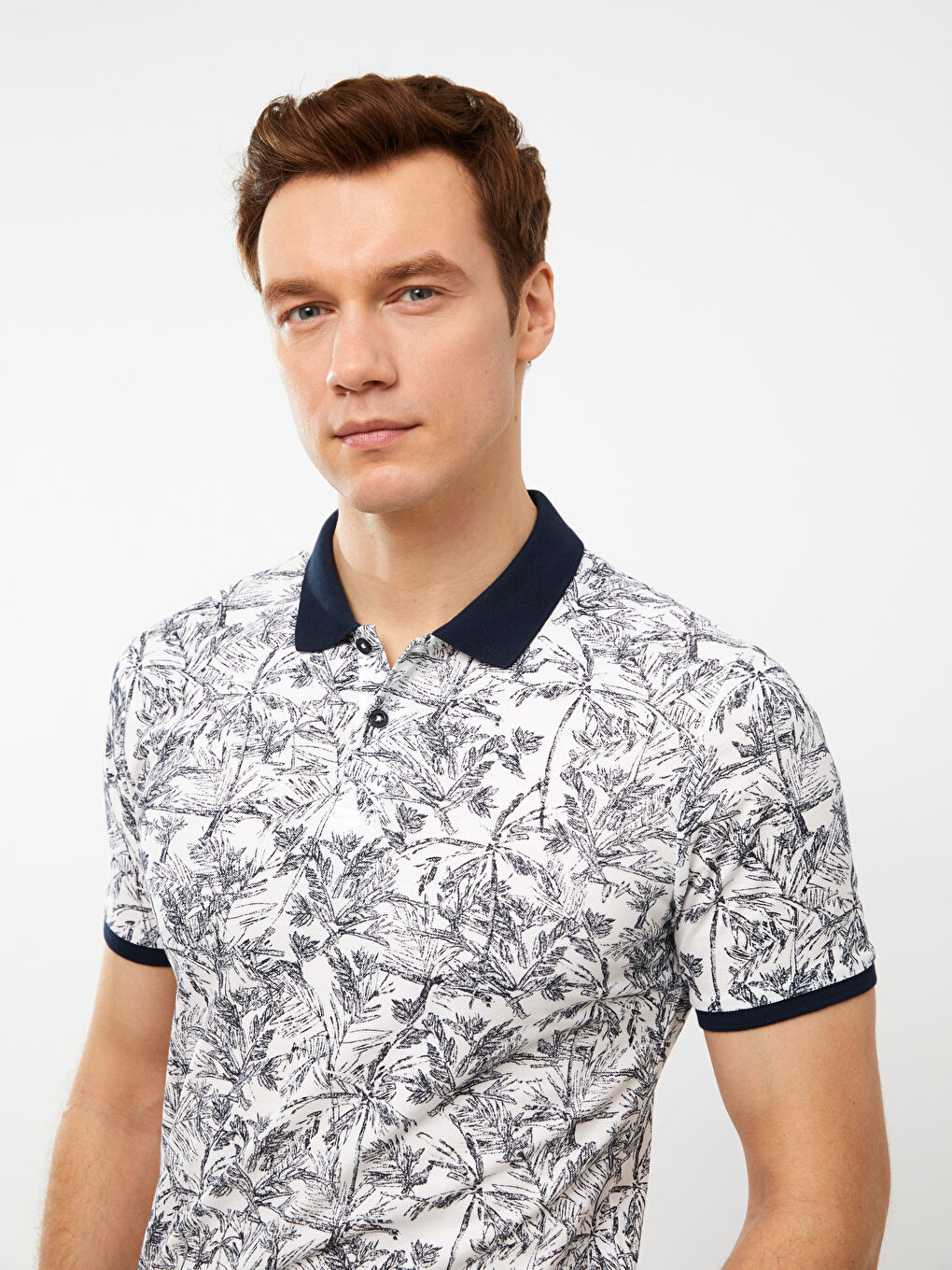 Lacivert Polo Yaka Kısa Kollu Desenli Pike Erkek Tişört