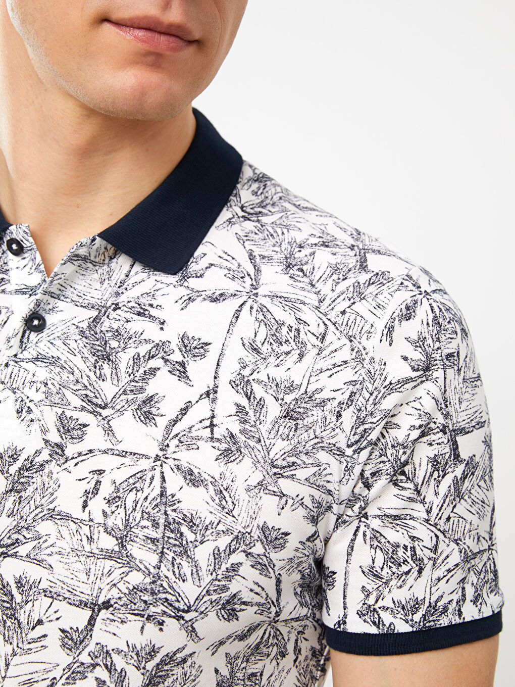 Lacivert Polo Yaka Kısa Kollu Desenli Pike Erkek Tişört-3