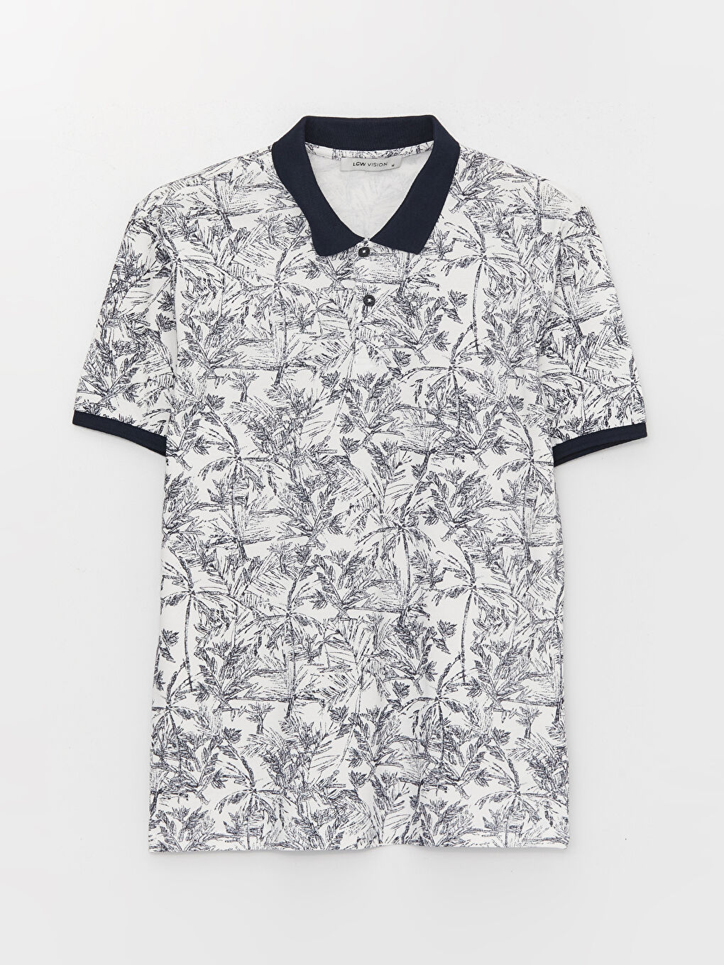 Lacivert Polo Yaka Kısa Kollu Desenli Pike Erkek Tişört-5