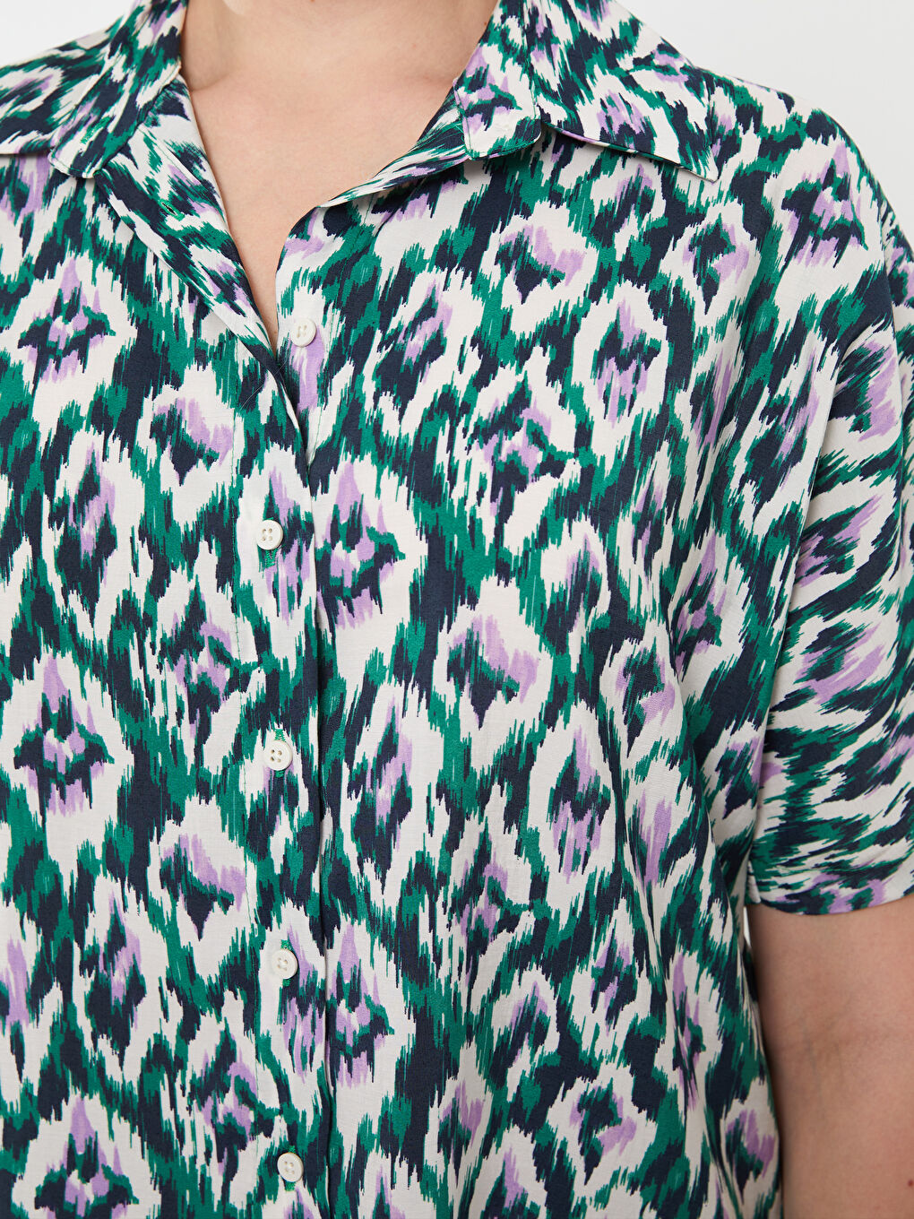 Cămașă Supradimensionată cu Mânecă Scurtă pentru Femei, cu Model-3