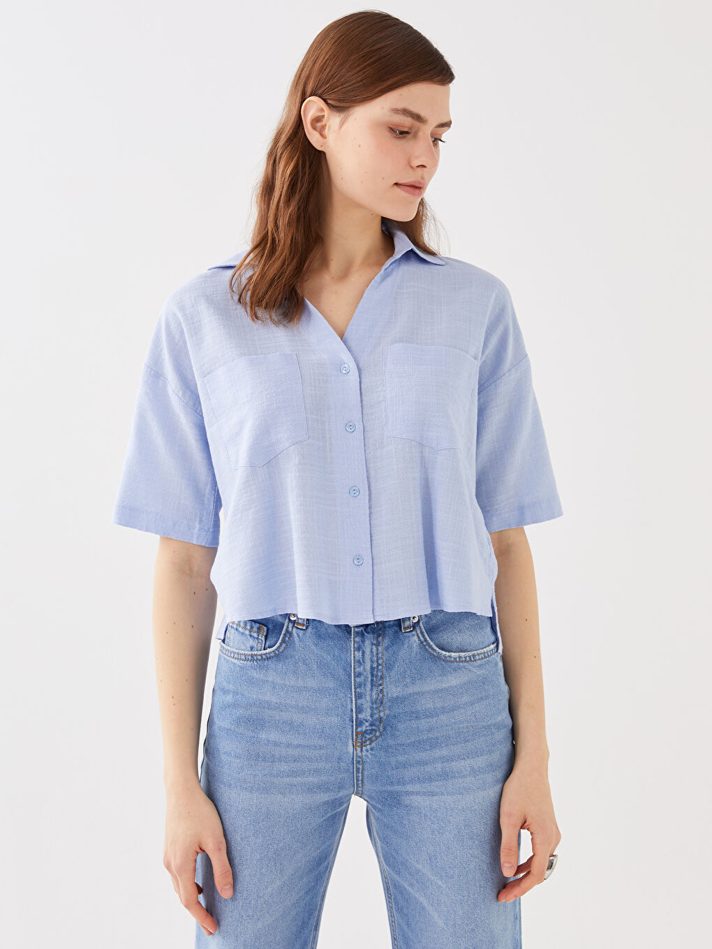Chemise Coupe Courte à Motifs Manches Courtes pour Femmes